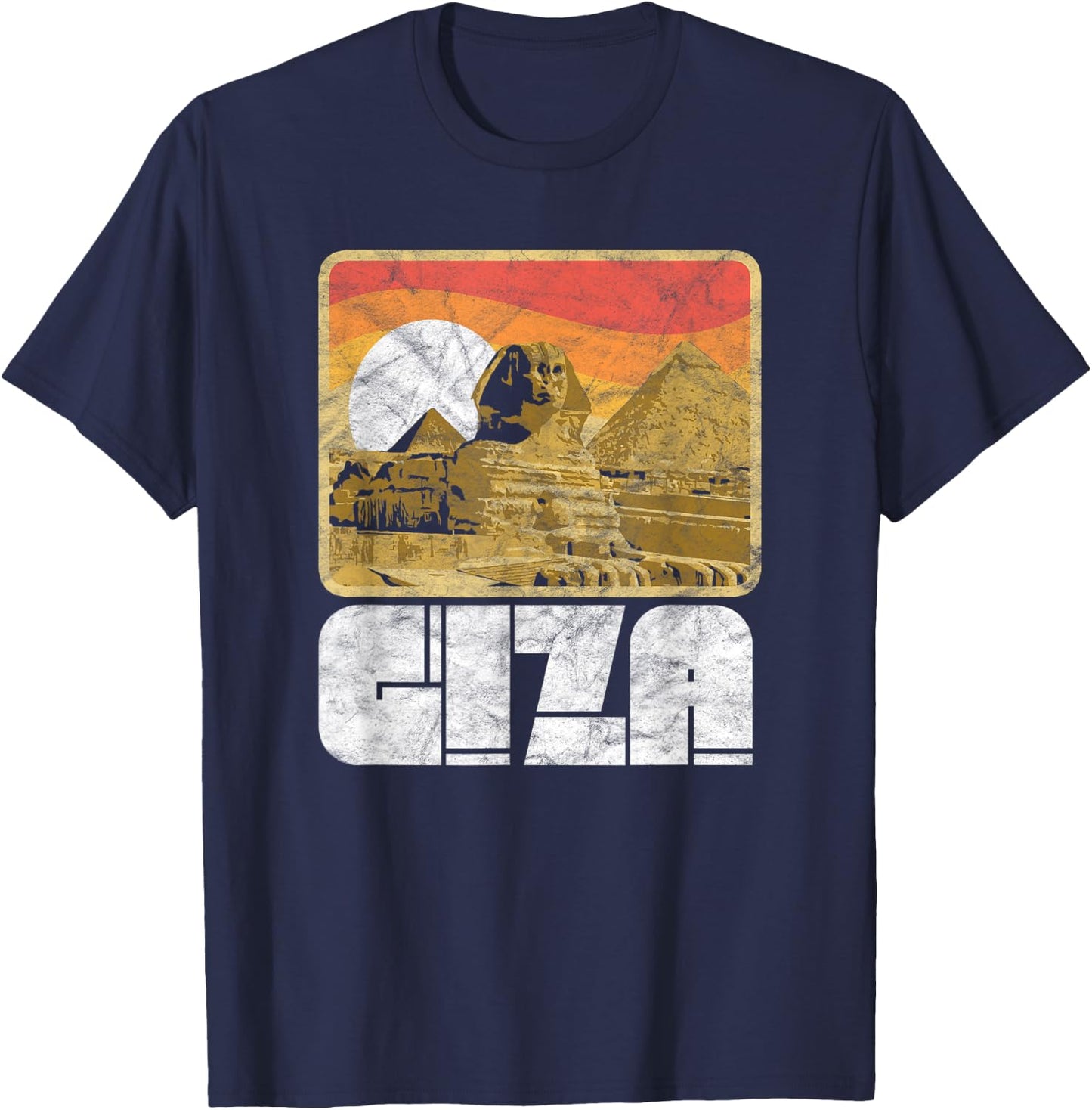 Retro Pyramids & Sphinx 80's Style Giza Egypt Graphic T-Shirt - T-Shirt | Navy