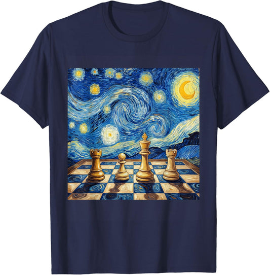 Chess Master Starry Night Chess Player Art Funny Chess T-Shirt - T-Shirt | Navy