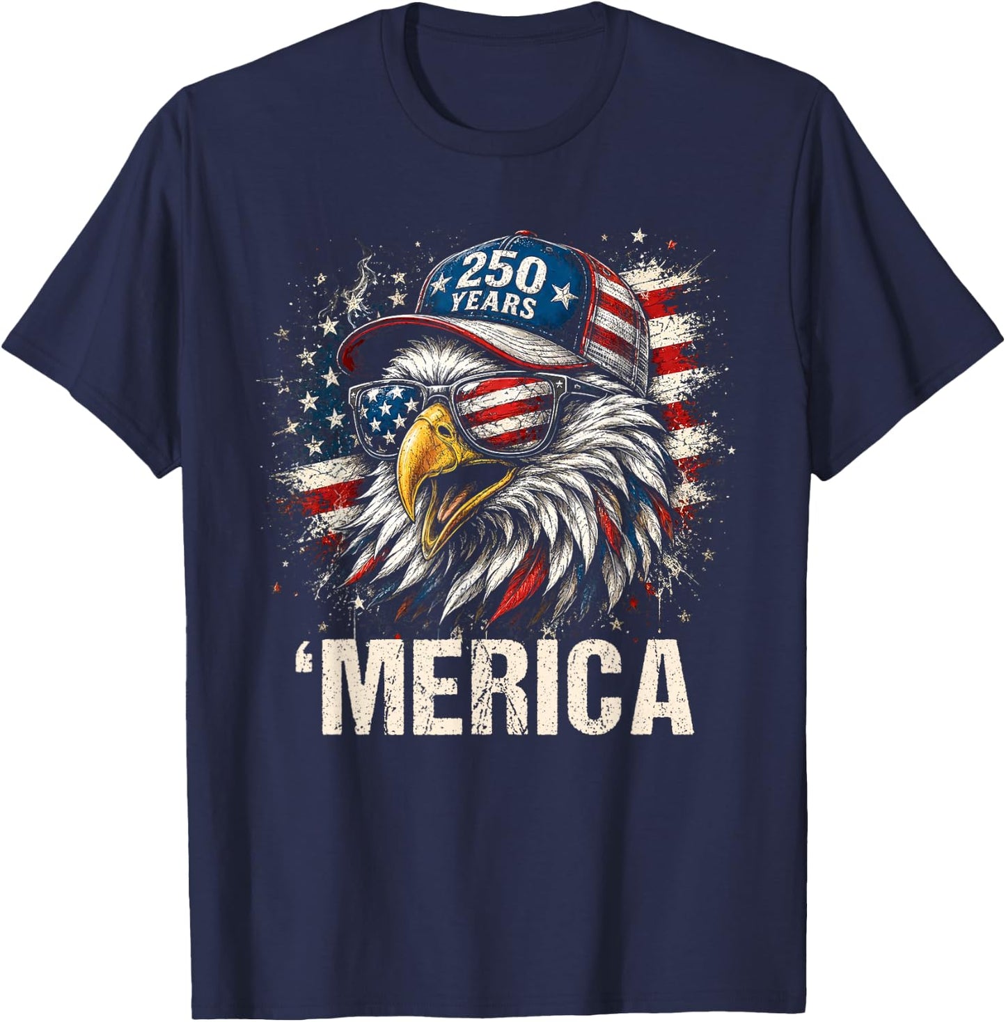 America Bald Eagle US American Flag Patriotic 4th of July T-Shirt - T-Shirt | Navy
