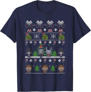 Universal Monsters Christmas Group Ugly Sweater Style T-Shirt - T-Shirt | Navy