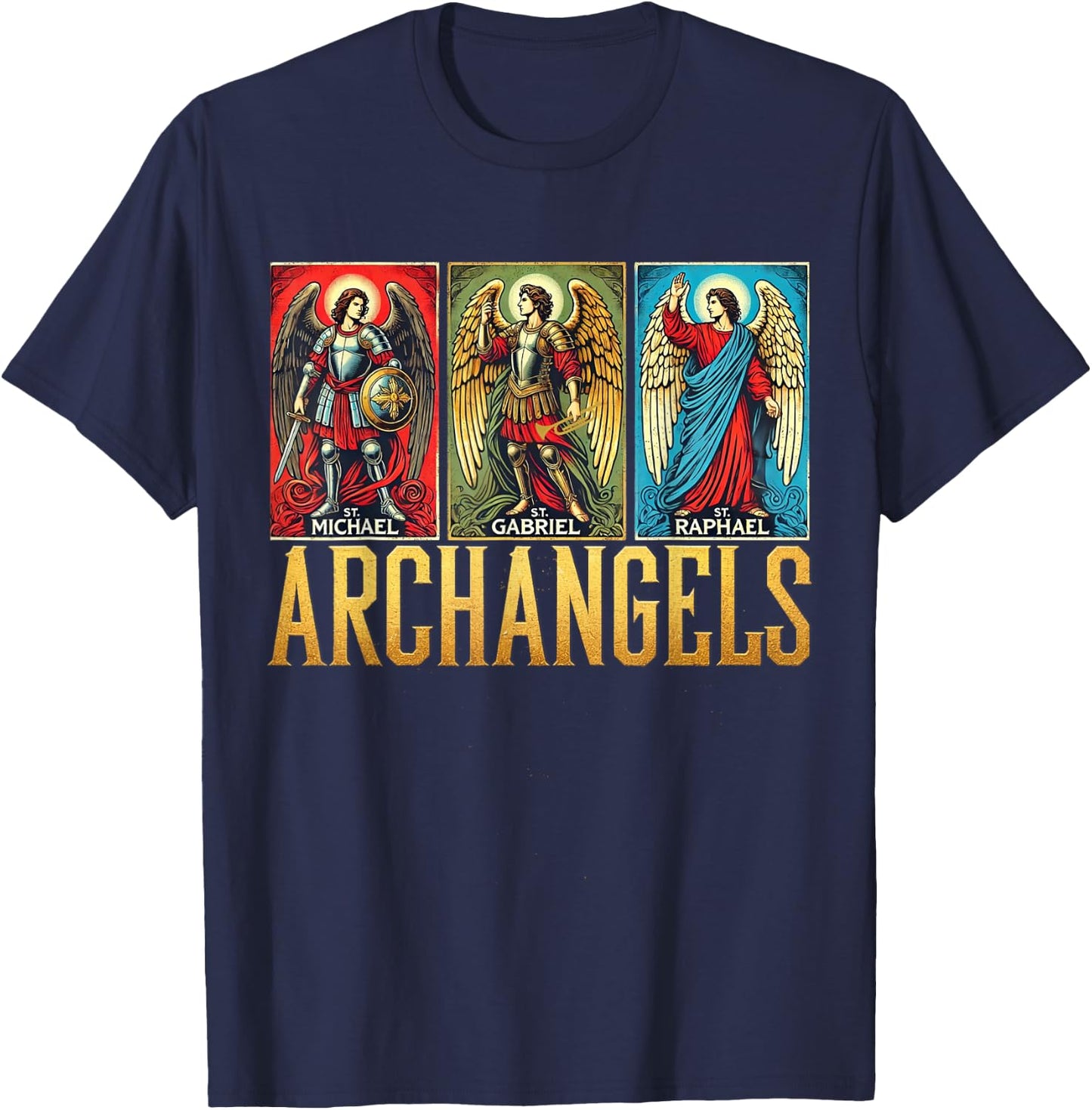 Saint Michael Catholic Archangels Biblical T-Shirt - T-Shirt | Navy