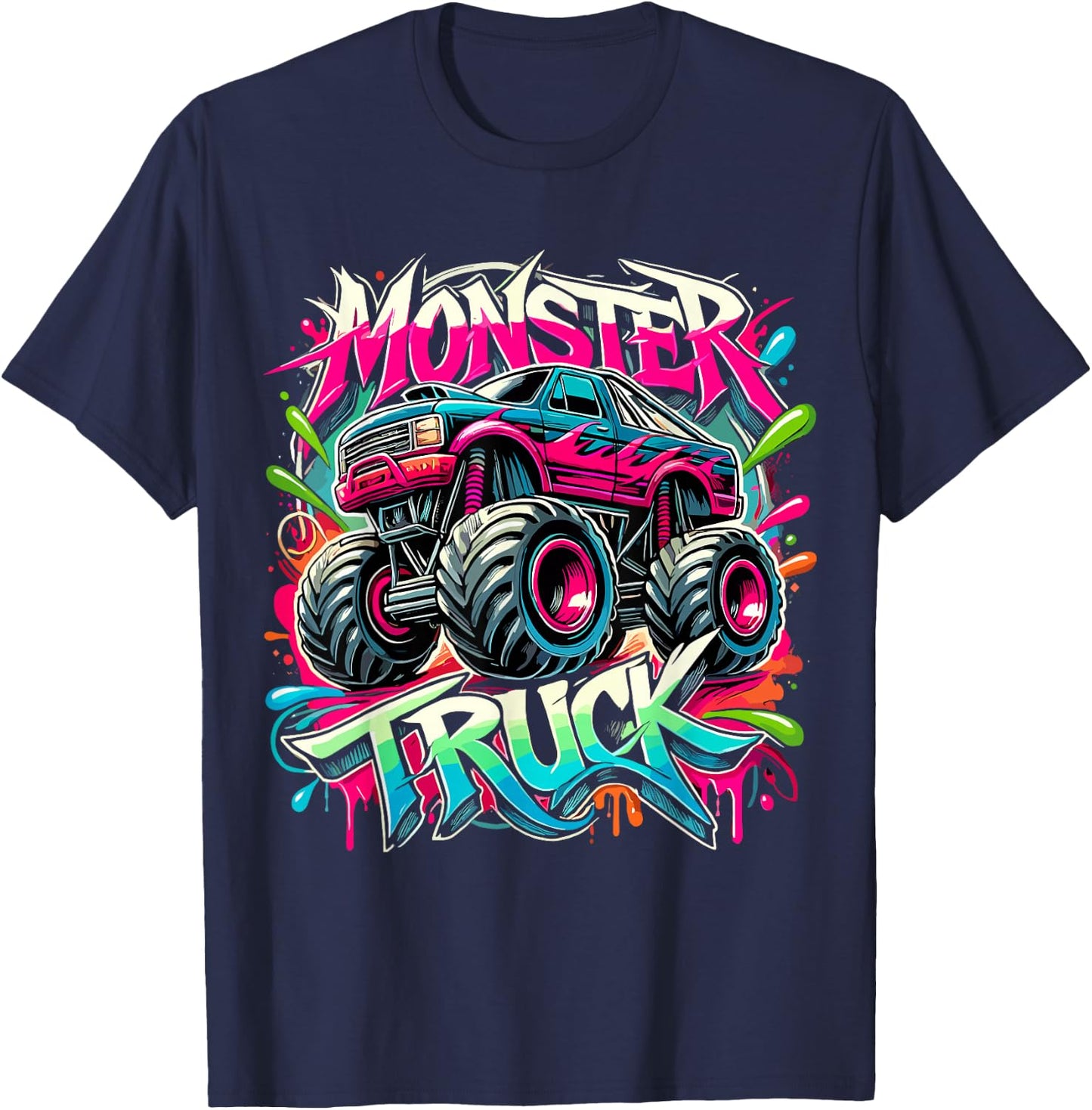 Monster Truck Colorful Graffiti Monster Truck Boy T-Shirt - T-Shirt | Navy
