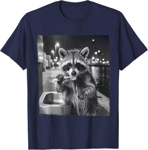 Funny Raccoon Brushing Night Urban Meme Design T-Shirt - T-Shirt | Navy