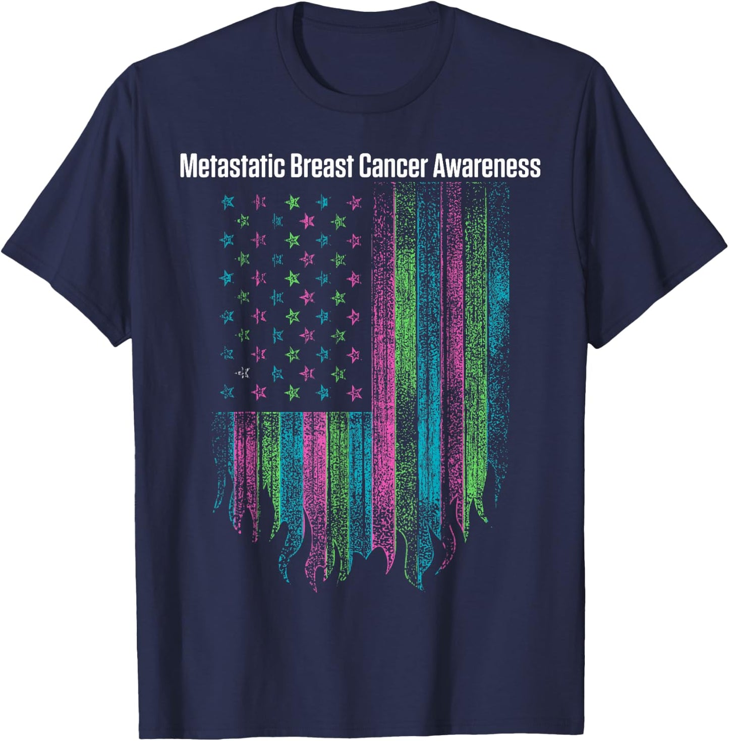 Metastatic Breast Cancer Awareness Flag Warrior T-Shirt - T-Shirt | Navy