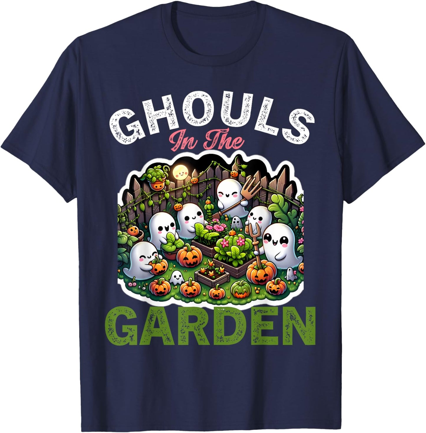 Ghouls in the Garden Spooky Halloween Ghost Gardening T-Shirt - T-Shirt | Navy