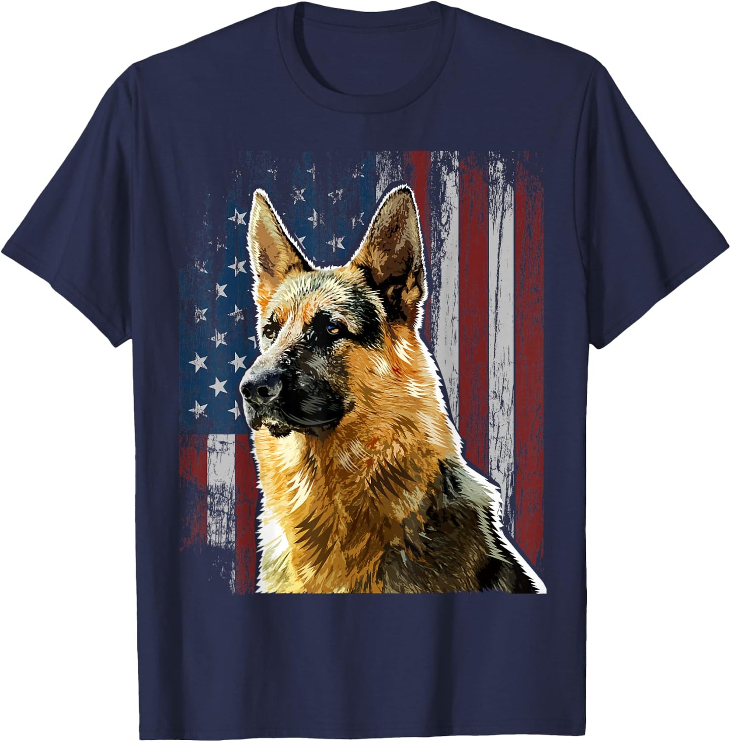 Patriotic German Shepherd American Flag Dog Gift Men Women T-Shirt - T-Shirt | Navy