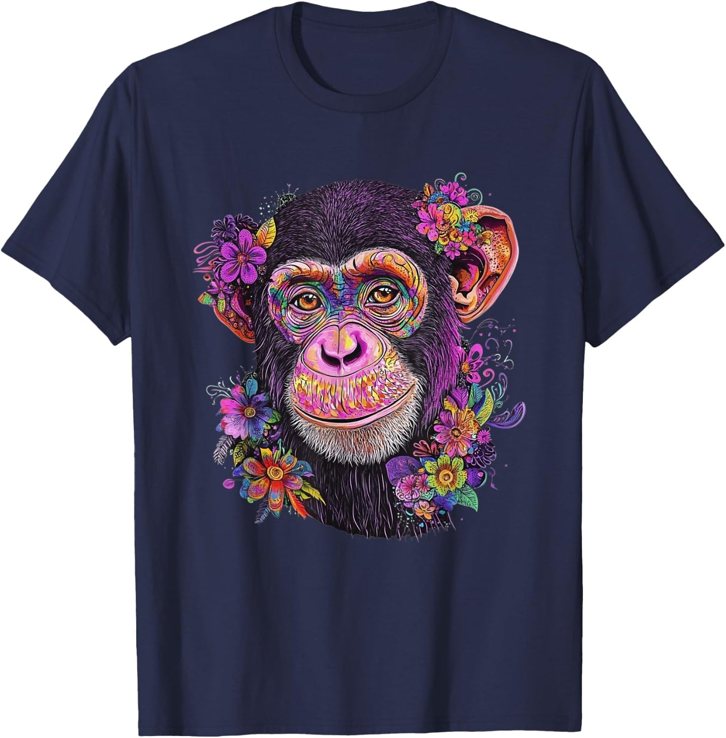 Aesthetic Chimpanzee Graphic Cute Chimpanzee Women Girls T-Shirt - T-Shirt | Navy