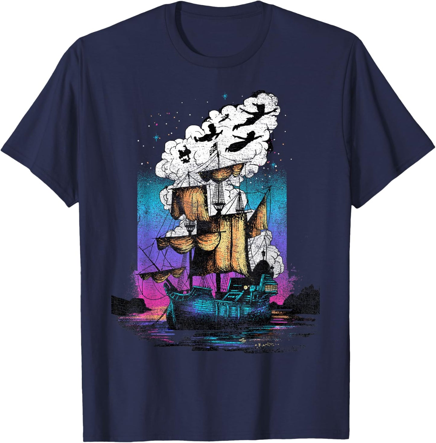 Disney Peter Pan Pirate Ship Flight Neon Graphic T-Shirt - T-Shirt | Navy