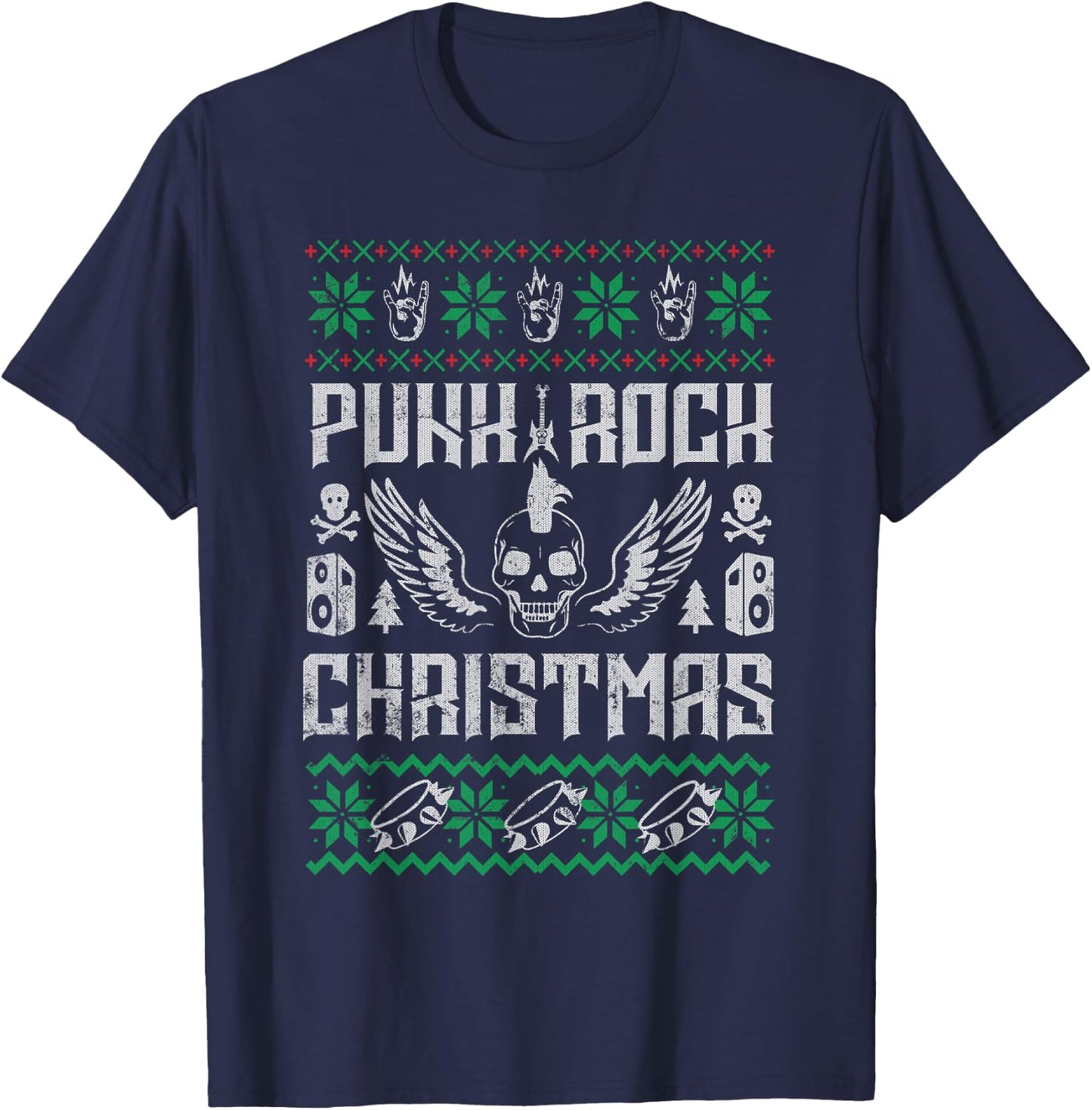 Punk Rock Ugly Grunge Holiday Christmas Music Design T-Shirt - T-Shirt | Navy
