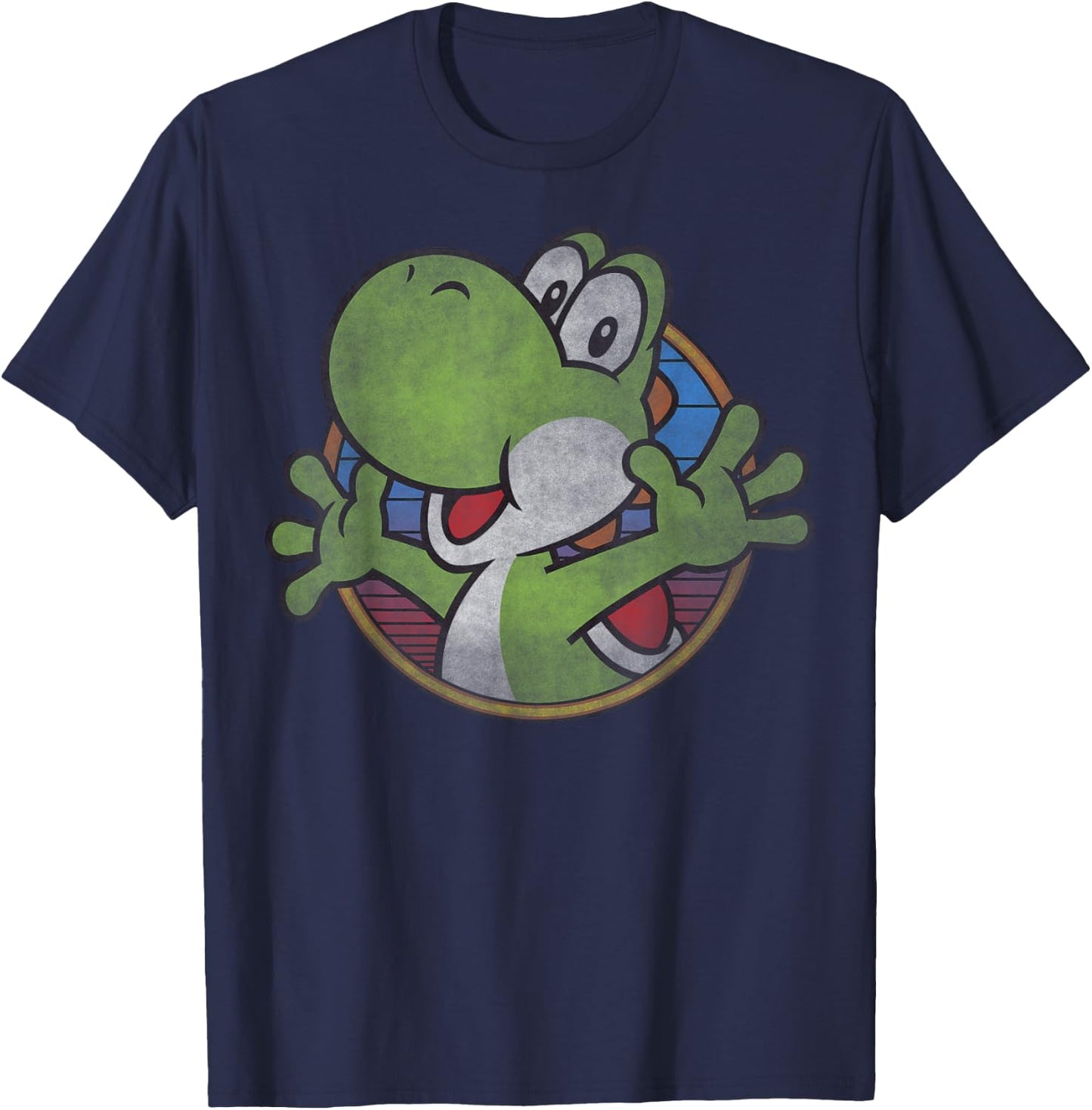 Super Mario Yoshi Color Fade Circle Logo T-Shirt - T-Shirt | Navy