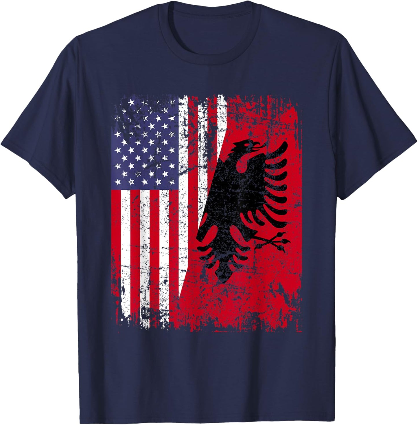 ALBANIAN ROOTS | Red Eagle | ALBANIA American Flag T-Shirt - T-Shirt | Navy