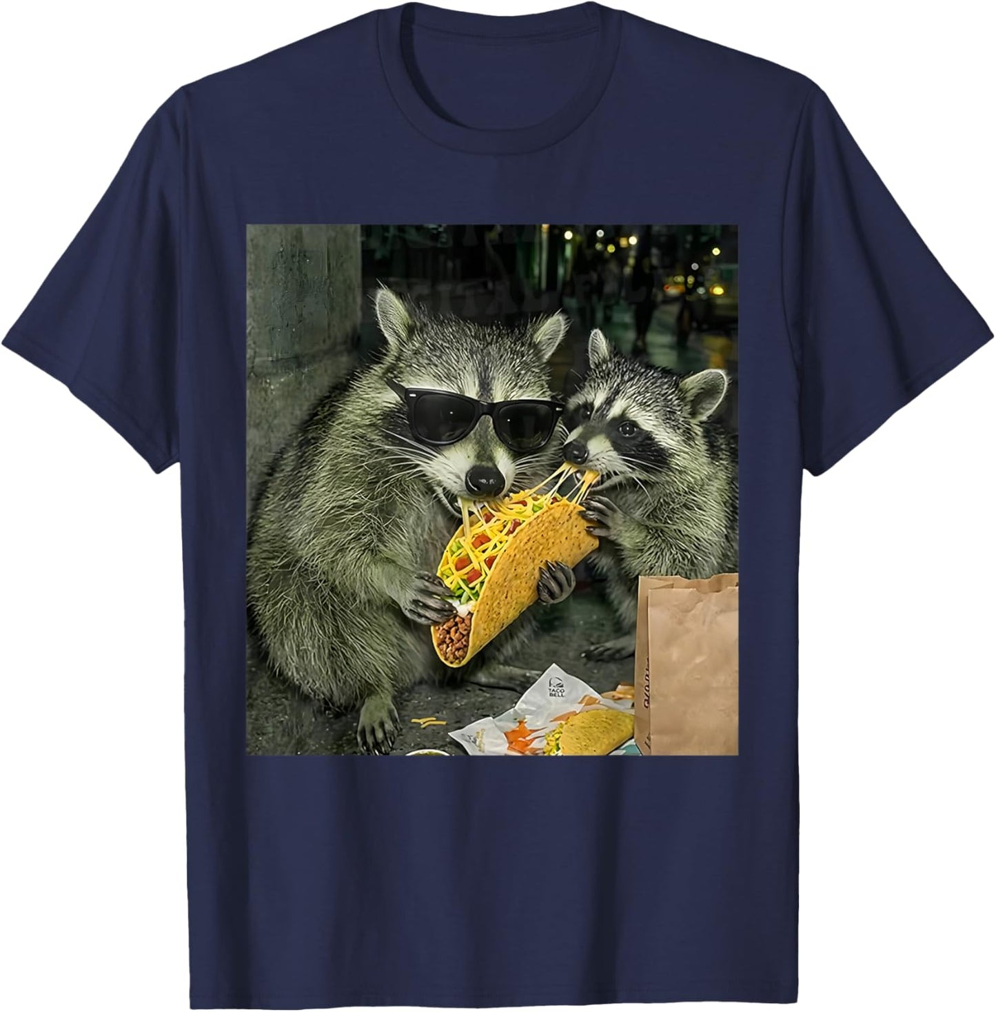 Vintage Raccoon Eating Tacos Funny Street Food Animal Meme T-Shirt - T-Shirt | Navy