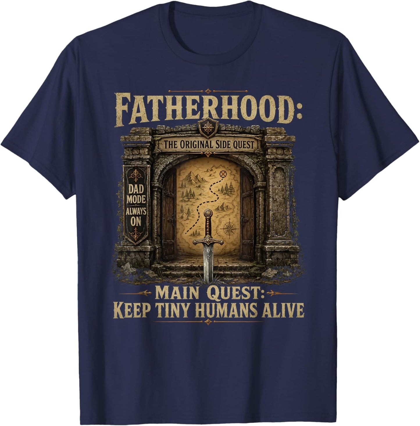 Father Fatherhood The Original Side Quest Dad Mode T-Shirt - T-Shirt | Navy