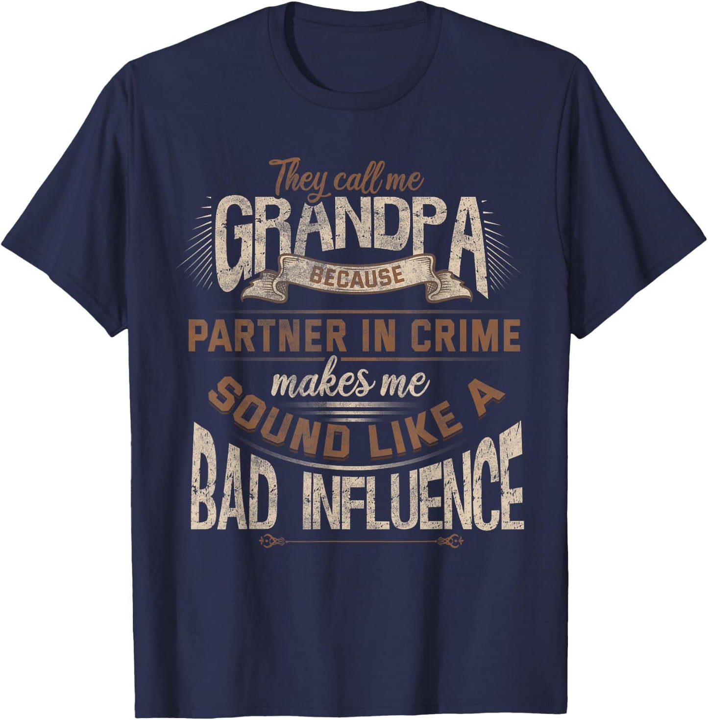 Funny Grandpa, Partner in Crime Phrase, Granddad Humor T-Shirt - T-Shirt | Navy