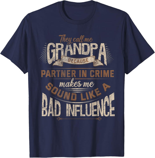Funny Grandpa, Partner in Crime Phrase, Granddad Humor T-Shirt - T-Shirt | Navy