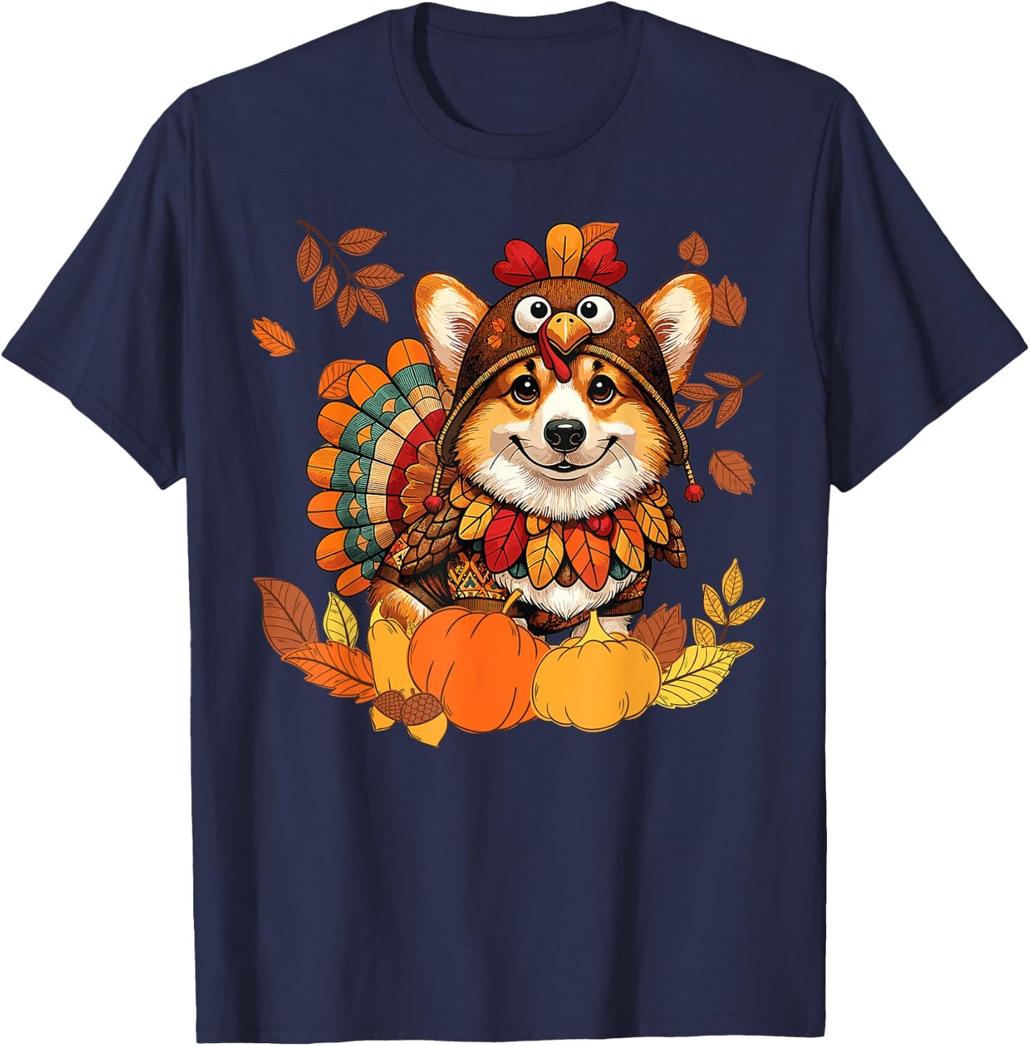 Corgi Dog Turkey Thanksgiving Costume Women Men Kids Toddler T-Shirt - T-Shirt | Navy