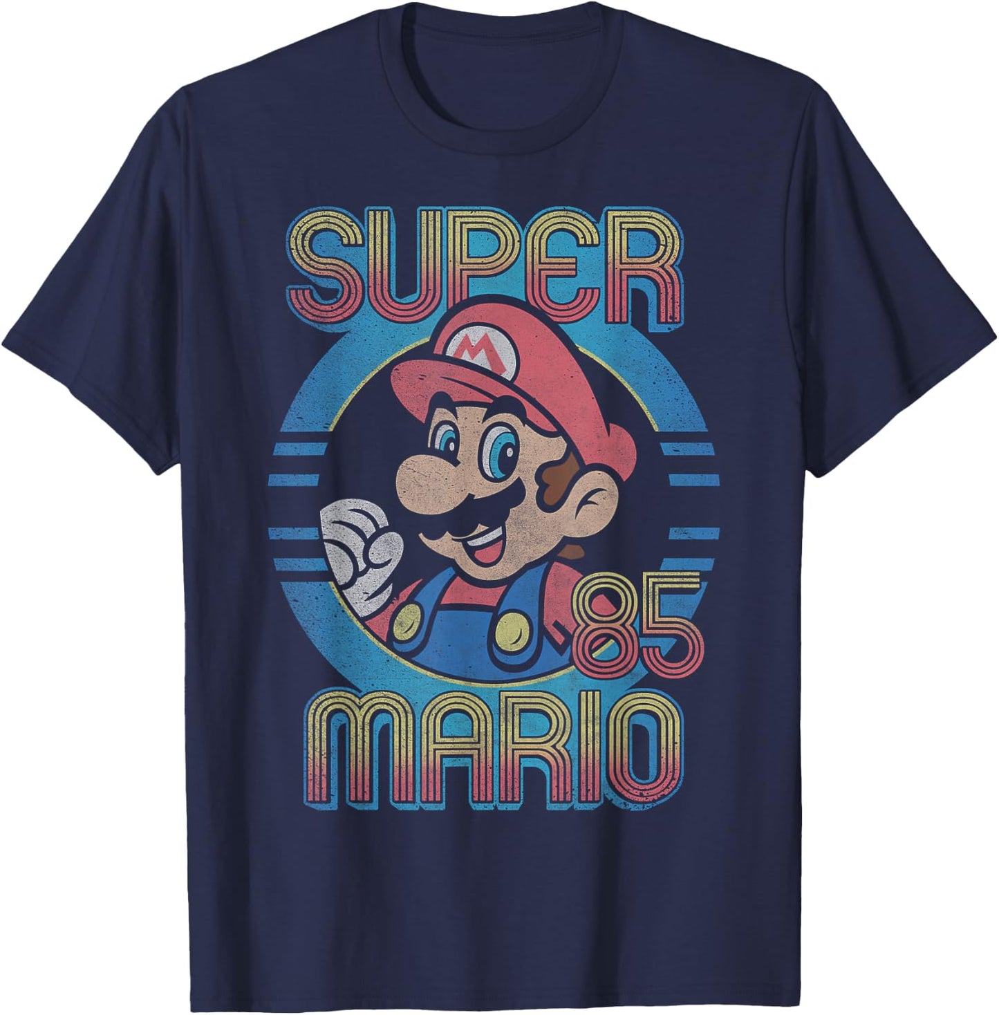 Nintendo Super Mario Retro Circle Vintage T-Shirt - T-Shirt | Navy
