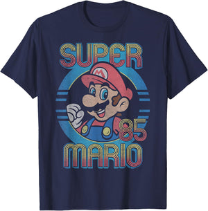 Nintendo Super Mario Retro Circle Vintage T-Shirt - T-Shirt | Navy