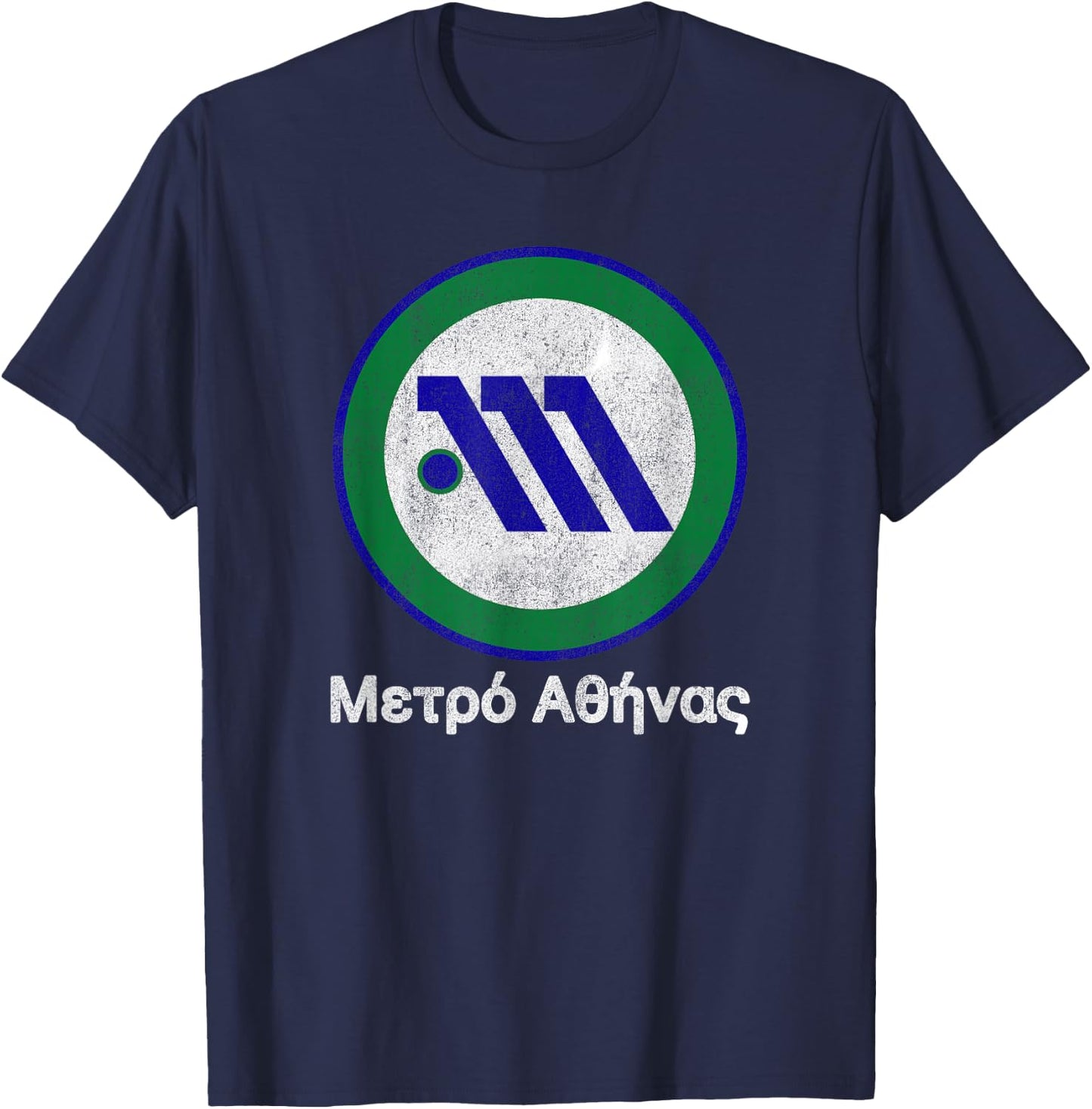 Athens Greece Metro Train Logo Vintage Worn Effect T-Shirt - T-Shirt | Navy