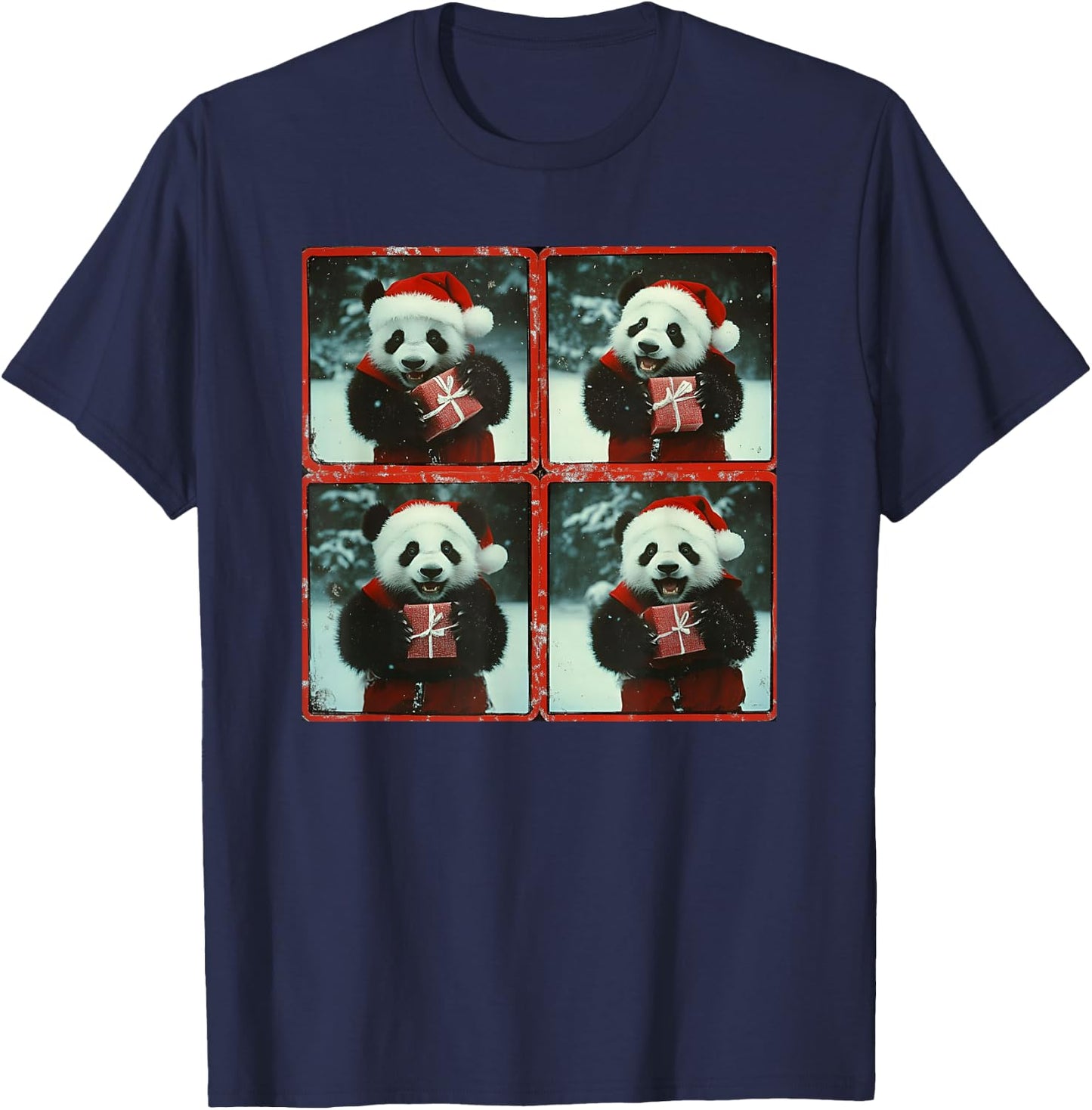 Panda With Santa Hat Panda Christmas T-Shirt - T-Shirt | Navy