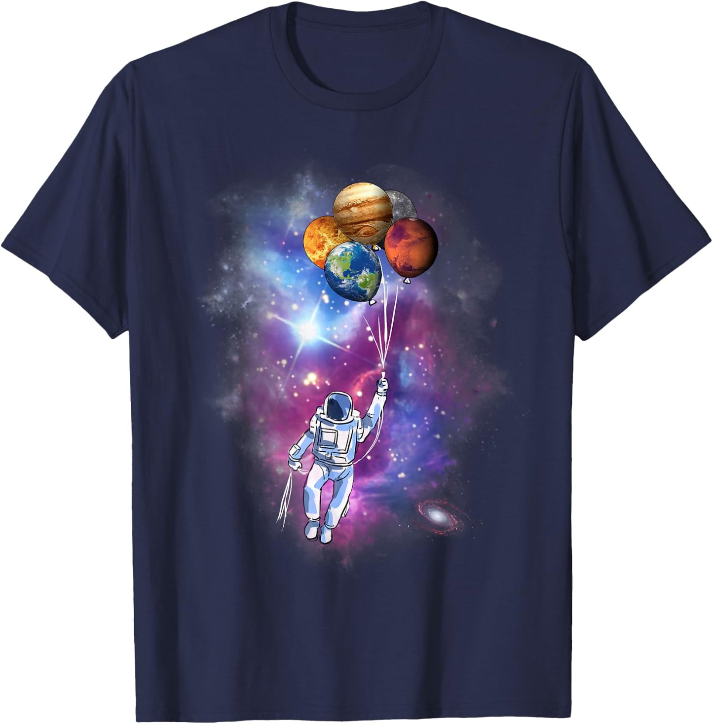 Spaceman Planet Balloon Galaxy Outer Space Astronaut T-Shirt - T-Shirt | Navy