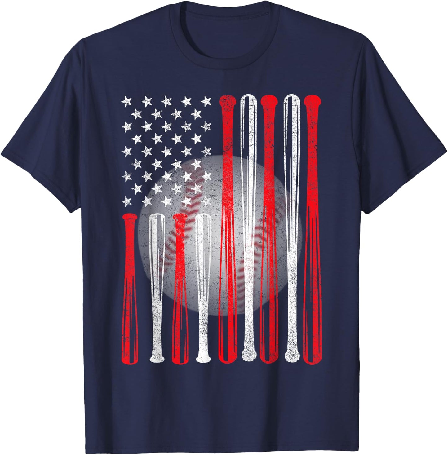 American Flag Vintage Baseball Flag , Dad, Mom T-Shirt - T-Shirt | Navy