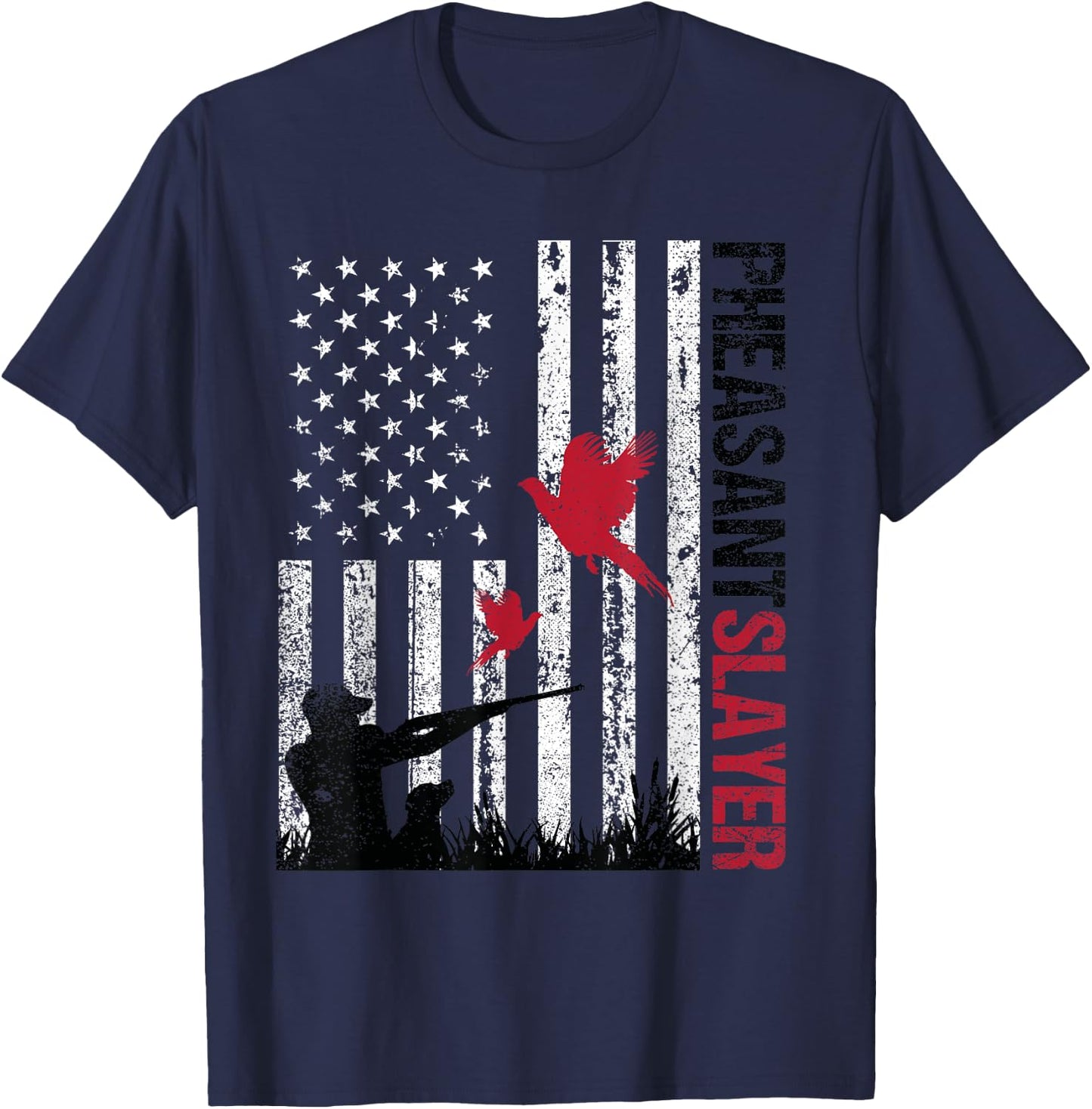 American Flag Pheasant Hunting Pheasant Slayer T-Shirt - T-Shirt | Navy