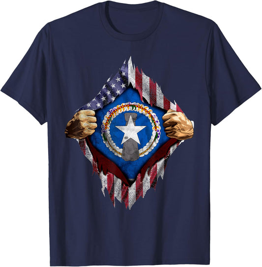 Saipan American Flag Shirt - CNMI seal T shirt T-Shirt - T-Shirt | Navy