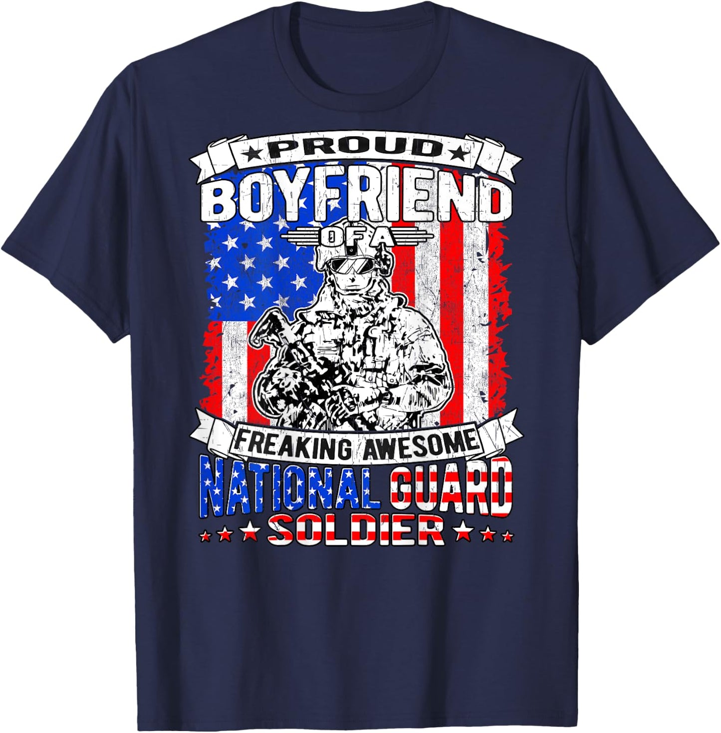 Proud Boyfriend of A National Guard Soldier Military Lover T-Shirt - T-Shirt | Navy
