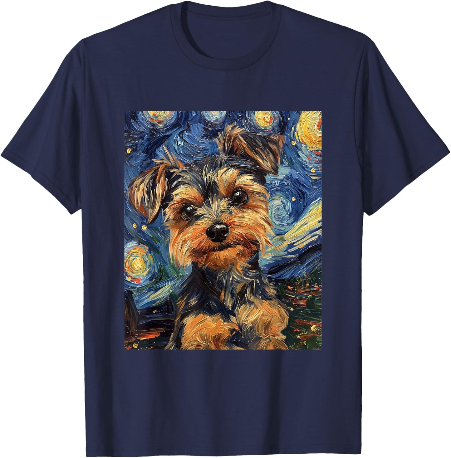 Yorkshire Terrier Yorkie Dog Van Gogh Style Starry Night T-Shirt - T-Shirt | Navy