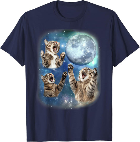 Cat Three Cat Moon 3 Cute Cats Kitten Graphic Funny T-Shirt - T-Shirt | Navy