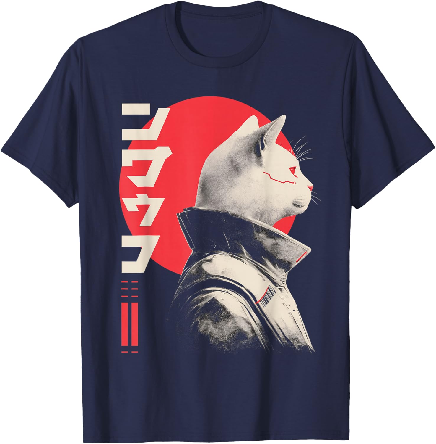 Japanese Techwear Futuristic Cyberpunk Cat Techno Rave T-Shirt - T-Shirt | Navy