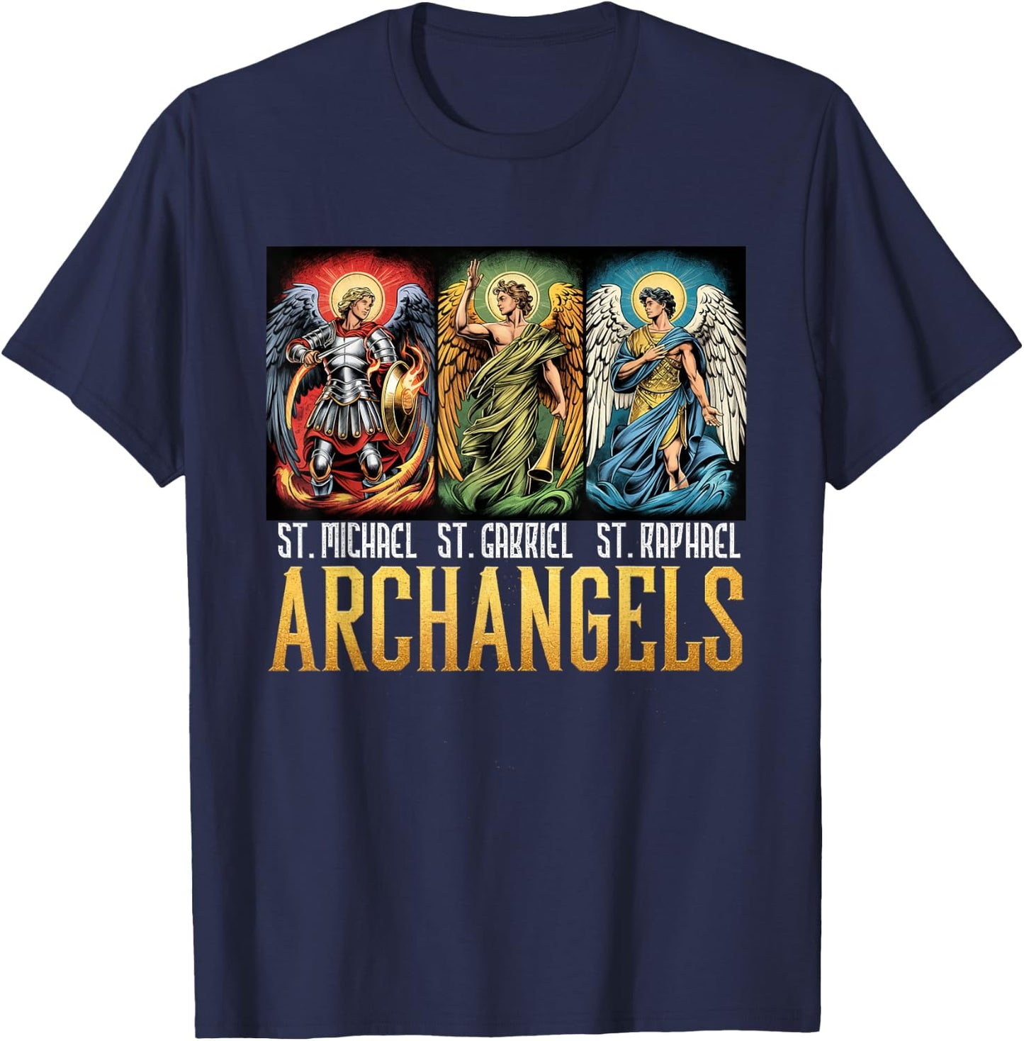 Saint Michael Catholic Archangels Biblical T-Shirt - T-Shirt | Navy