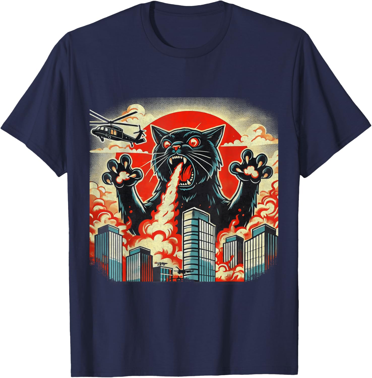 Catzilla Cat Japanese Art Funny Cat Gifts Women Kids T-Shirt - T-Shirt | Navy