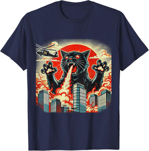Catzilla Cat Japanese Art Funny Cat Gifts Women Kids T-Shirt - T-Shirt | Navy