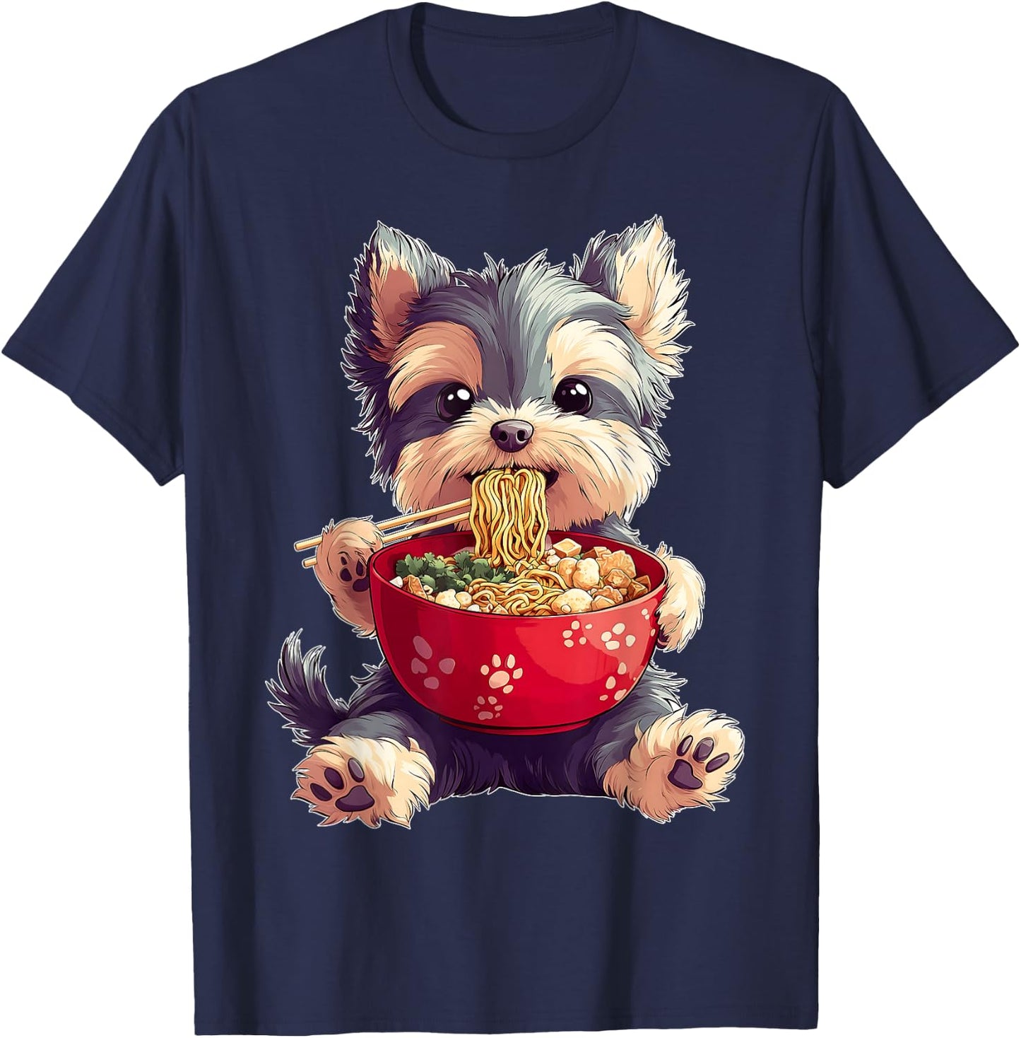 Yorkshire Terrier Yorkie Dog Japanese Ramen Noodles Kawaii T-Shirt - T-Shirt | Navy