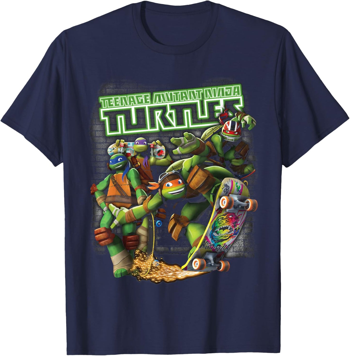 TMNT Ninjas Neon Skateboarding T-Shirt - T-Shirt | Navy