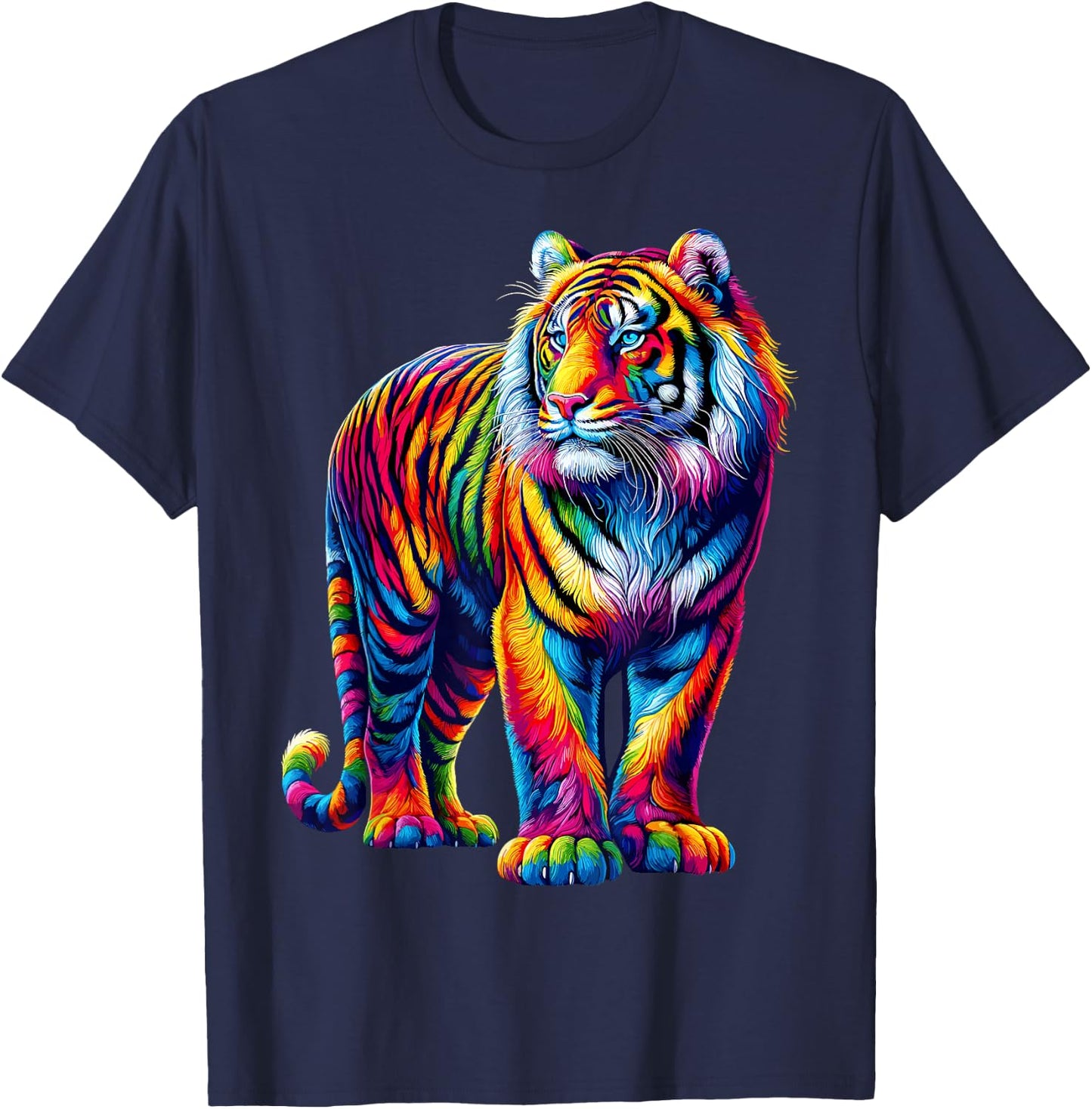 Vibrant Colorful Tiger Art Shirt Rainbow Wild Cat Animal T-Shirt - T-Shirt | Navy