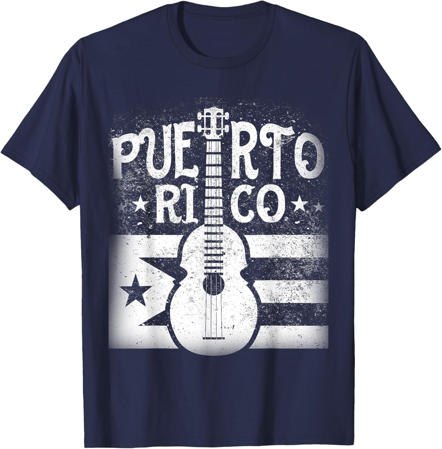Puerto Rican | Cuatro Guitar Puerto Rico Flag T Shirt T-Shirt - T-Shirt | Navy