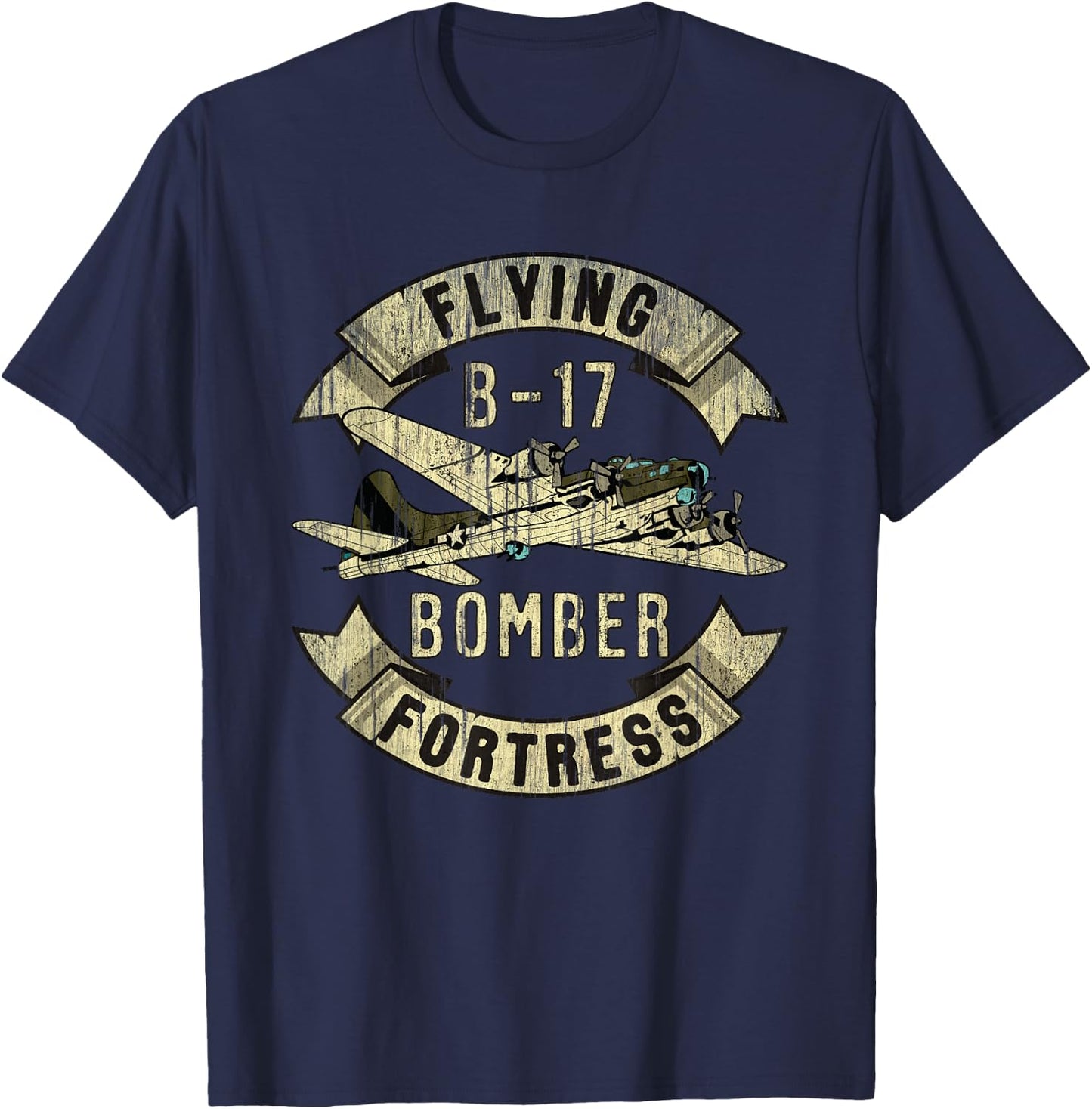 Vintage B-17 Bomber WW2 Plane Aviation Airplane Shirt Grunge T-Shirt - T-Shirt | Navy