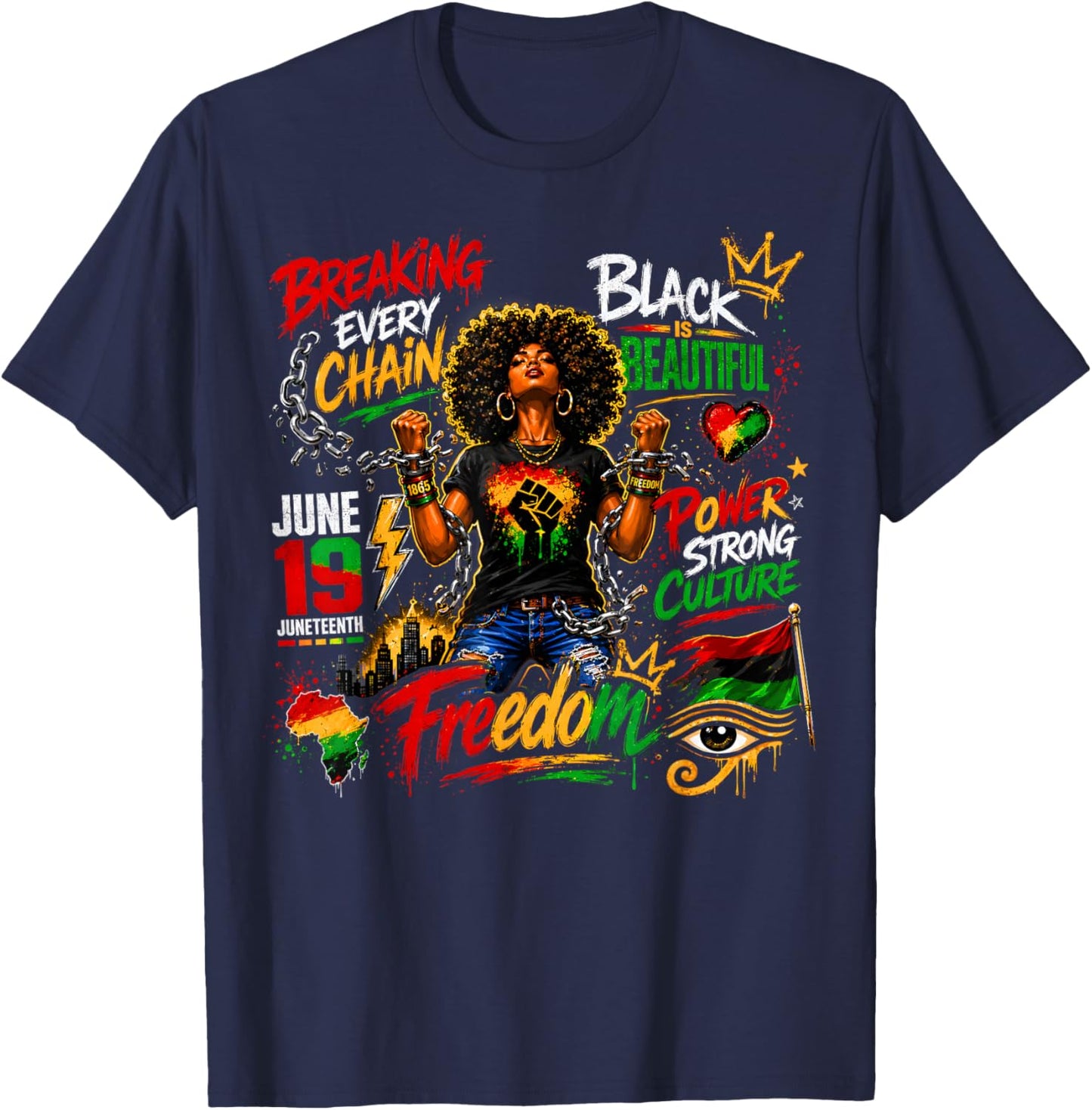 Black Girl Magic Juneteenth Freedom Women Girls Mom T-Shirt - T-Shirt | Navy
