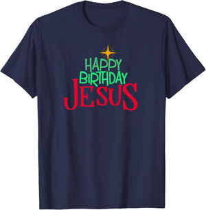 Christian Christmas HAPPY BIRTHDAY JESUS Women Men Kids T-Shirt - T-Shirt | Navy