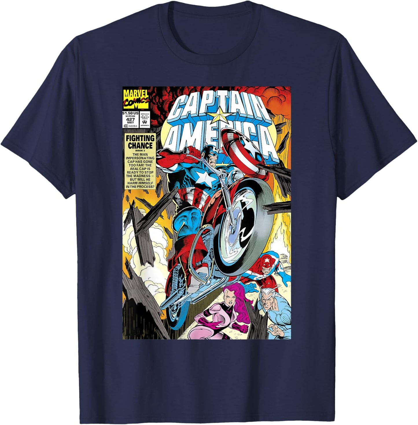 Marvel Captain America Fighting Chance Book 3 Comic Cover T-Shirt - T-Shirt | Navy