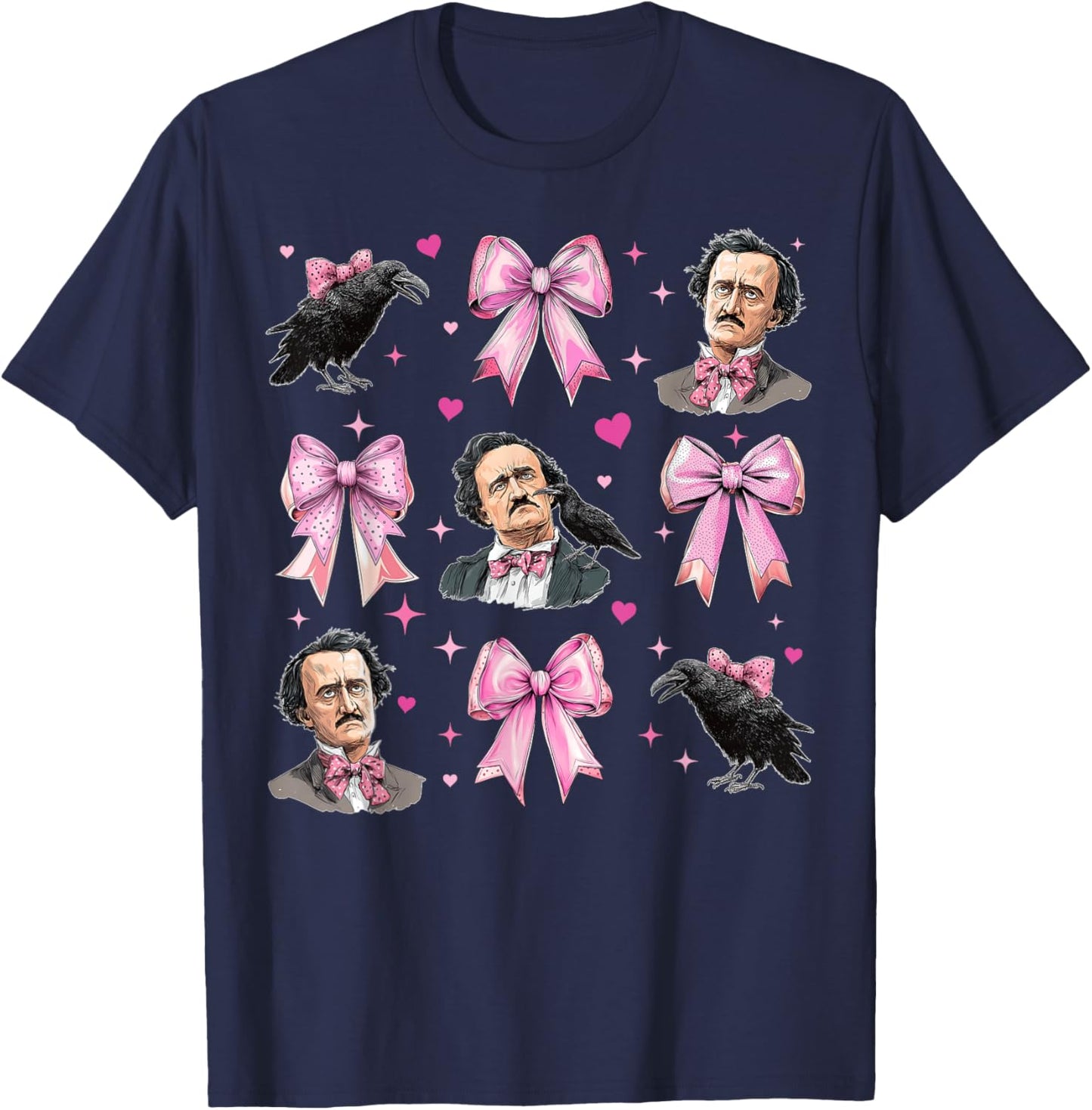 Edgar Allan Poe Literature Girl Coquette Bow Pink Mom T-Shirt - T-Shirt | Navy