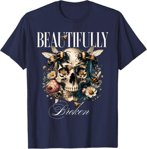 Beautifully Broken Women Vintage Retro T-Shirt - T-Shirt | Navy