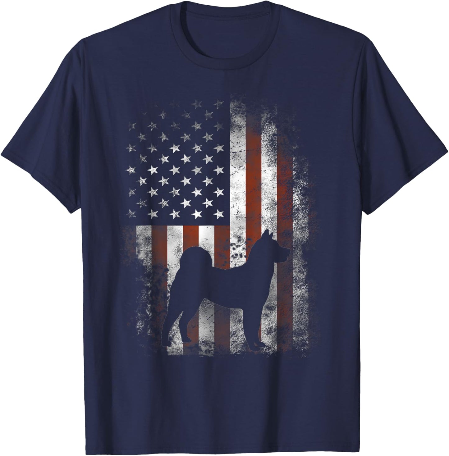 Akita Inu American Flag Patriotic 4th Of July T-Shirt - T-Shirt | Navy