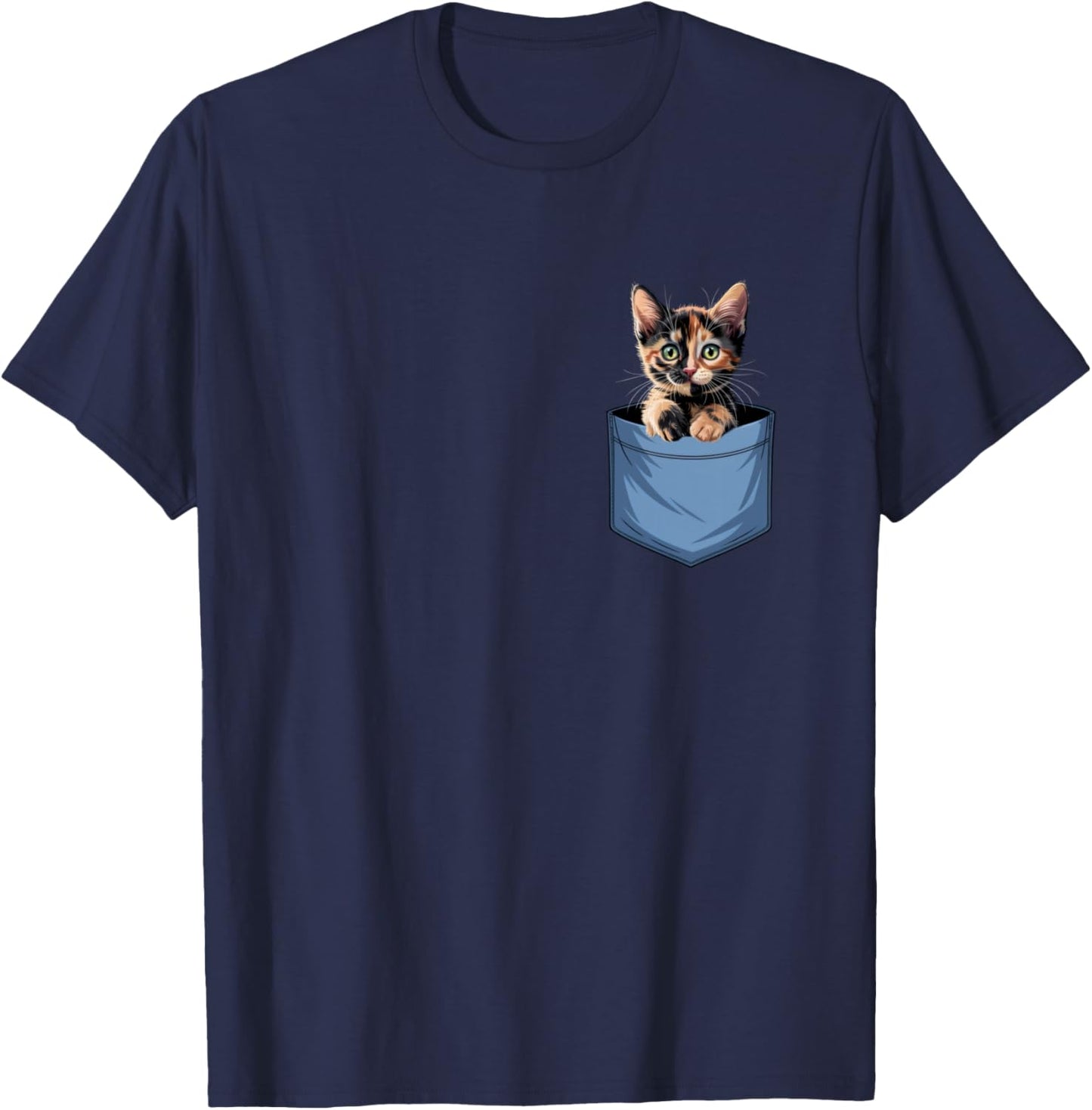 Cute Pocket Tortoiseshell Cat Lover Cat Mom T-Shirt - T-Shirt | Navy