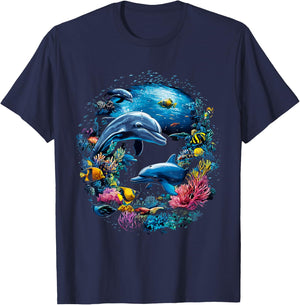 Dolphin Sea Life Save the Ocean Marine Biology Aquarium T-Shirt - T-Shirt | Navy