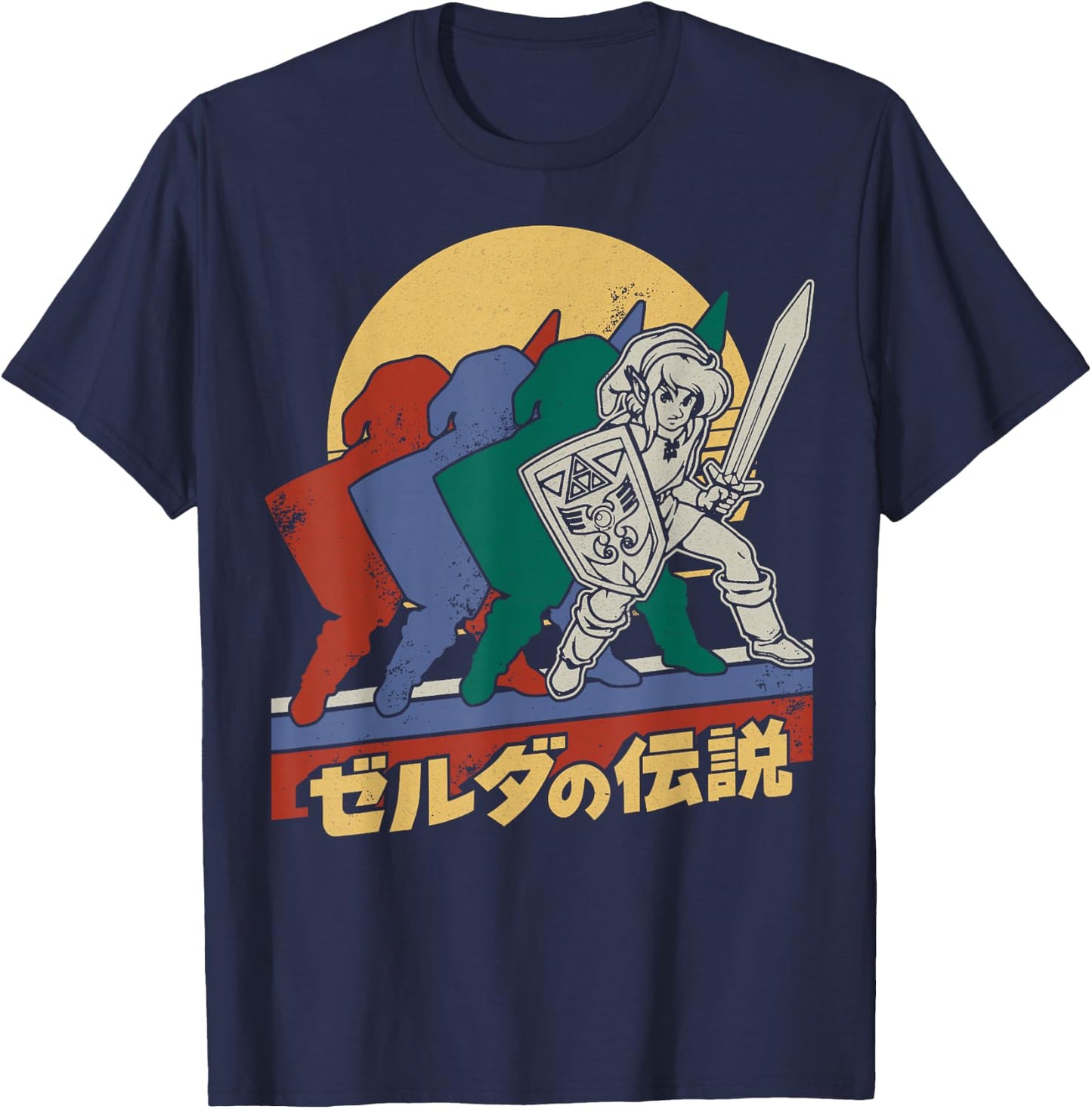 The Legend Of Zelda Retro Link Kanji Portrait - Black, Adult, Male, Short Sleeve, , Legend Of Zelda, S T-Shirt - T-Shirt | Navy