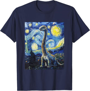 Brachiosaurus Dinosaur Dino - Van Gogh Style - Starry Night T-Shirt - T-Shirt | Navy